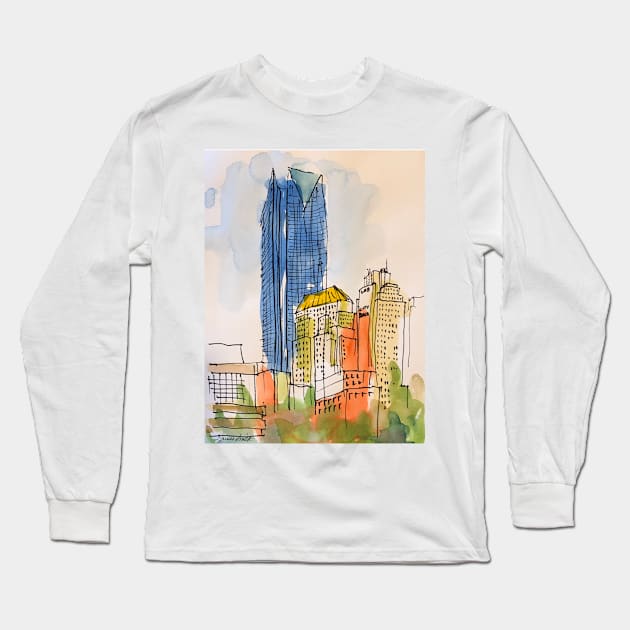 Oklahoma City Skyline Long Sleeve T-Shirt by Darrell T Smith Art & Design